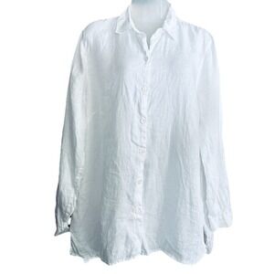 J JILL love linen Essential White Tunic Button Shirt Womens Large Beachy Coastal